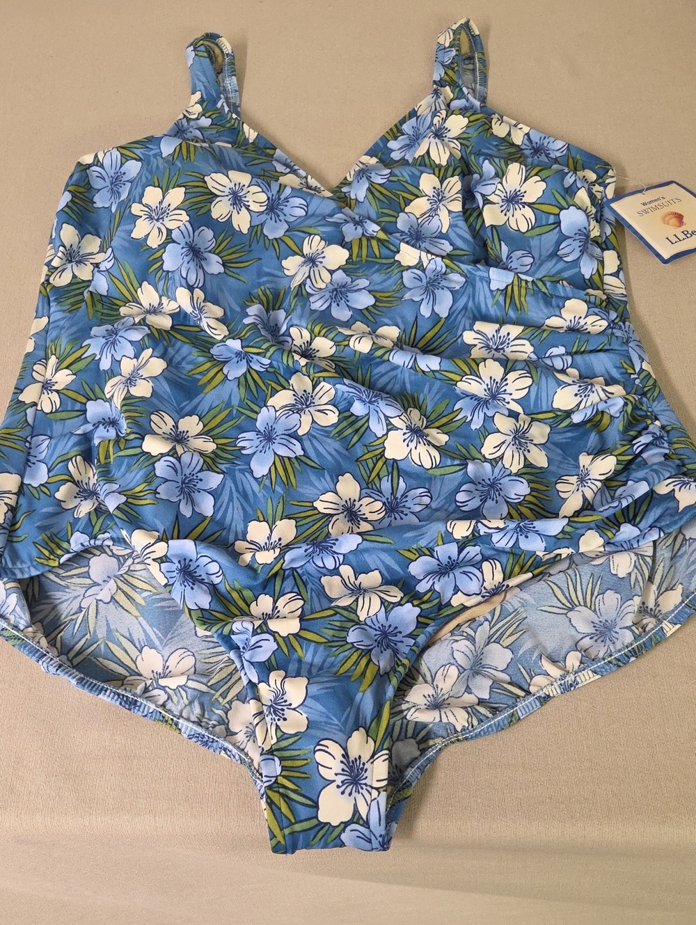 Nwt Vintage 1990s LL Bean One Piece Swim Sz 24W Blue Floral